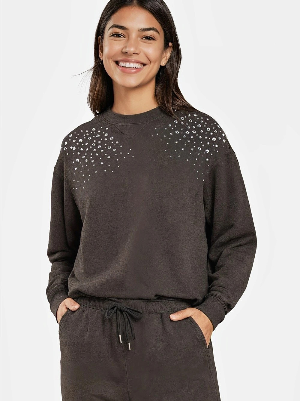 Wildfox Cloud Wash Cody Cozy Embellished Sweatshirt Pirate Black Bling Small NWT